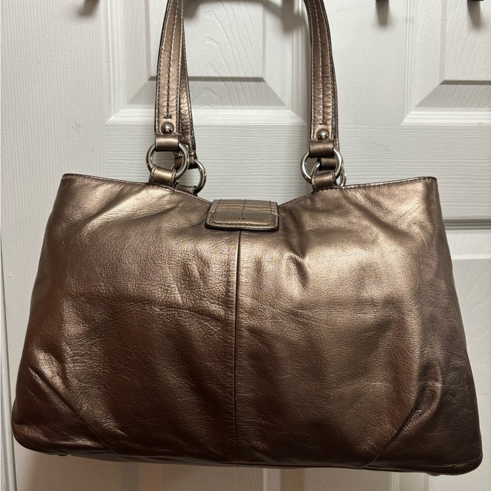Coach Y2K M1159-F18751 SoHo Large Metallic Bronze Leather Buckle Flap Hobo EUC - Picture 5 of 13